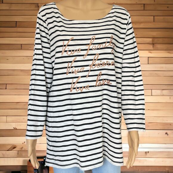 Old Navy Luxe Top Women's Black White Long Sleeve Casual Knit SZ/XL - Picture 1 of 8